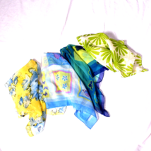 Lot of 4 Square Scarfs Approximately 20x20 Yellows Blues &amp; Greens - $15.69