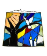Vintage Large 13&quot; Stained Glass Tree w/ Bird Candles Mosaic Handmade Sun... - £44.10 GBP