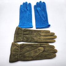 Fownes Suede Gloves Olive Green &amp; Blue Size L Lined Lot of 2 Wrist Length - $38.69