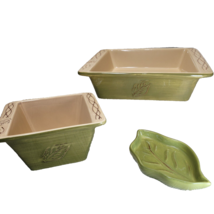 Tastefully Simple Host Collection Green Leaf Square Serving Dip Dish Spoon Rest - £26.53 GBP