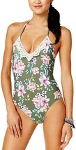 Hula Honey Womens Tropic Romance Floral-Print Halter One-Piece Swimsuit, OLV, XS - £9.54 GBP