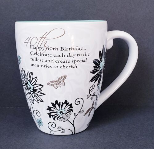 Primary image for Pavilion Gift "Happy 40th Birthday" 16 oz. Coffee Mug Cup White Mint Green