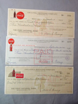 Coca Cola Monongahela PA Bottling Co Payroll Check set 1951 1955 1960 Co... - £11.20 GBP