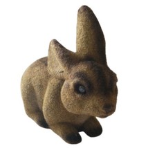Flocked Bunny Rabbit Piggy Bank Vintage Brown Realistic With Stopper Easter - £14.01 GBP