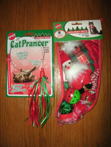 NEW Christmas Cat Toys w/ stocking &amp; prancer set of 9 balls teaser wand ... - $9.95
