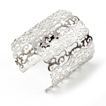 Amrita Singh Bravos Textured Filigree Scroll Silver Wide Cuff Bracelet NWT - £22.98 GBP