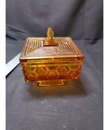 1970 ‘s Fenton Amber Honeycomb &amp; Bee Square Footed Candy Dish W/Lid - £77.91 GBP