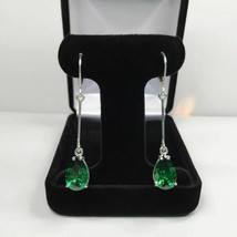 2ct Pear Green Emerald Vertical Bar Solitaire Drop Earrings 14K White Gold Over - £75.42 GBP