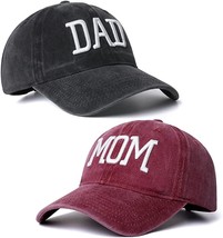 Mom And Dad Hats Set Of 2 Embroidered Adjustable Baseball Caps Gift For Parents - £26.08 GBP