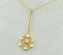 14k Gold Victorian Lavaliere Pendant with Genuine Natural Diamond (#J1916) - £353.04 GBP