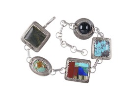Vintage Southwestern Turquoise Multi-stone Channel inlay sterling bracelet - £75.16 GBP