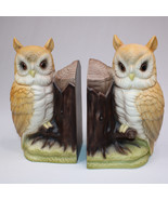 Vintage Pair Of Owls Sitting On Tree Stump Bookends Made in Japan Cerami... - $22.51