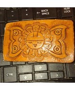 70s Brown Tooled Leather Winged Sun God Belt Buckle - $40.59