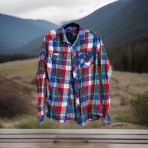 Kavu Mens Size Medium Long Sleeve Button Up Shirt Multicolor Flannel - $17.56