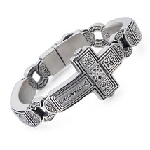 Cross Charms Vintage Metal Bangle Stainless Steel Heavy Mens Retro Punk Bracelet - £28.25 GBP