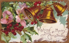 Wishing You A Merry Christmas Gold Bells Postcard C02 - £2.40 GBP