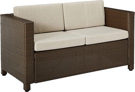 Outdoor Wicker Loveseat With Cushions In Brown And Ceramic Grey By Christopher - £249.85 GBP