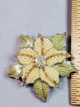 LC Liz Claiborne White Poinsettia Pin Enameled Auora Bourealis Pearl Bug... - $14.80