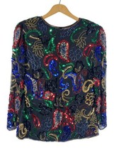 Vintage Beaded Sequin Top Silk Black Medium Party Cocktail Holiday Lime ... - $65.14