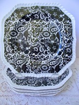 Lot/5 Vtg Black &amp; White Mod Floral Paisley Luncheon Dinner 10 1/2&quot; Plates Square - £38.37 GBP