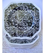 Lot/5 Vtg Black &amp; White Mod Floral Paisley Luncheon Dinner 10 1/2&quot; Plate... - €42,87 EUR