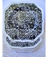 Lot/5 Vtg Black &amp; White Mod Floral Paisley Luncheon Dinner 10 1/2&quot; Plate... - £38.54 GBP