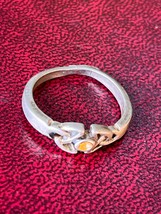 Vintage Thin Silvertone Band w Celtic Symbols Flanking Tiny Orange Ename... - £8.87 GBP