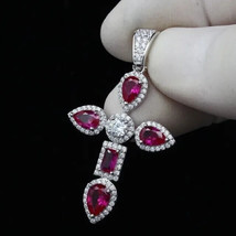 2.50Ct Pear Cut Simulated Red Ruby Elegant Cross Pendant 14k White Gold Plated - £105.20 GBP