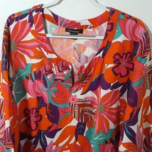 Ashley Stewart Women&#39;s Shirt Tunic 24 Pink Orange Purple Floral Linen Blend - £12.39 GBP