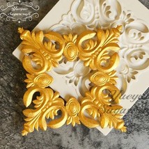 3D Baroque Scroll Leaves Silicone Mold Cake Border Fondant Cake Cupcake Mould - £9.63 GBP