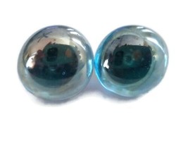 Aqua Blue Blown Glass Style Marble Stud Earrings - £15.75 GBP