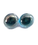 Aqua Blue Blown Glass Style Marble Stud Earrings - £15.71 GBP