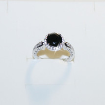 Black Austrian Zircon Halo Engagement Promise Ring 14k White Gold 925 SS - £48.56 GBP