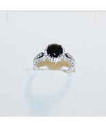 Black Austrian Zircon Halo Engagement Promise Ring 14k White Gold 925 SS - $1,155.04 MXN