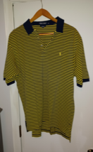 Ralph Golf Lauren Polo Shirt Men&#39;s XL Navy Blue With Yellow Stripes Pony... - $17.99