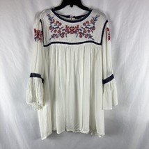 HANNAH size L White Blue Embroidered Peasant Blouse Boho - £11.13 GBP