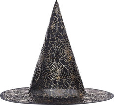 Women&#39;s Halloween Vintage Witch Hat, See-through Lace Veils Printed Black silver - £7.52 GBP
