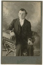 Circa 1900&#39;S Cabinet Card Handsome Young Man In Fancy Suit Slick Hair Sitting - £7.48 GBP