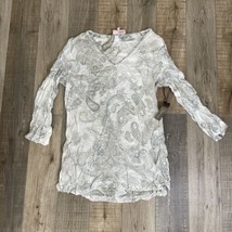 NWT Crosby Flowy Tunic Top Women&#39;s M White Floral Long 3/4 Sleeve - £7.75 GBP