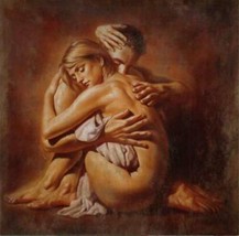 Art oil painting portrait lovers embrace each other hand painted on canvas - $70.11