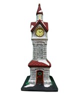 Xmas Village Clock Tower Vintage Ceramic Cobblestone Red Tile Roof Light... - $23.03 CAD
