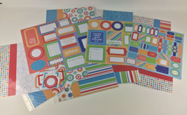 Scrapbook Lot Pages Bright Colors Family Kids Cut Outs 12x12 Paper Makes... - $33.71