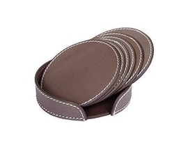 Set of 6 Non-Slip Round Leather Drink Coasters Holder for Table Protection - $17.50