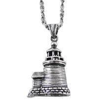 Sterling Silver Lighthouse Charm Necklace, Antique Finish - $24.99