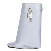 Luxury Metallic Leather KneeHigh Designer Boots with Buckle - $93.45