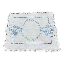 Vintage White Handkerchief Embroidered Floral Hanky Centerpiece Dresser Scarf - £22.46 GBP