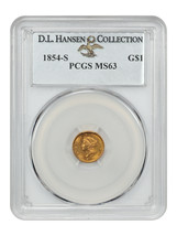 1854-S G$1 PCGS MS63 ex: D.L. Hansen - $8,280.41