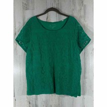 By Chicos Shirt Blouse Green Lace Crochet Overlay Size 3 or XL St Patrick - $15.92