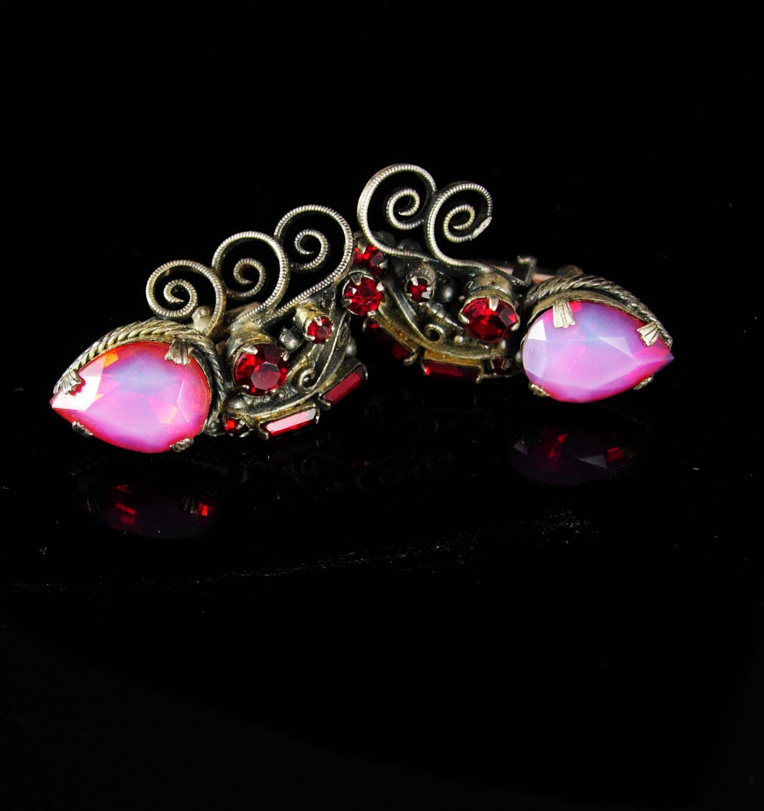 Primary image for Dramatic Pink Opaline Cufflinks Vintage custom made OVER the TOP wedding groom g