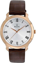 Men&#39;s Rose Case Bulova Dress Leather Band Watch 97A107 New In Box w/ Warranty - £132.58 GBP